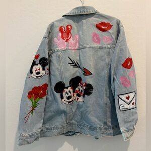 Disney Universal Thread AlexisDesigns Custom Jean Jacket Mickey Minnie Love NWOT